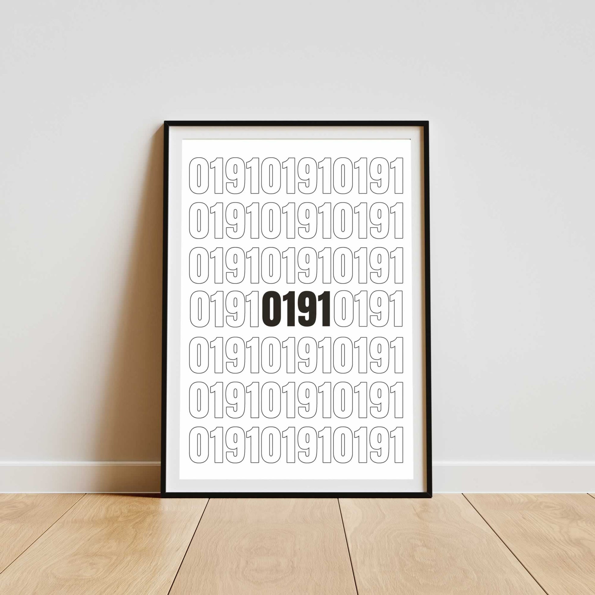 Newcastle 0191 Area Code Repeat Pattern framed print