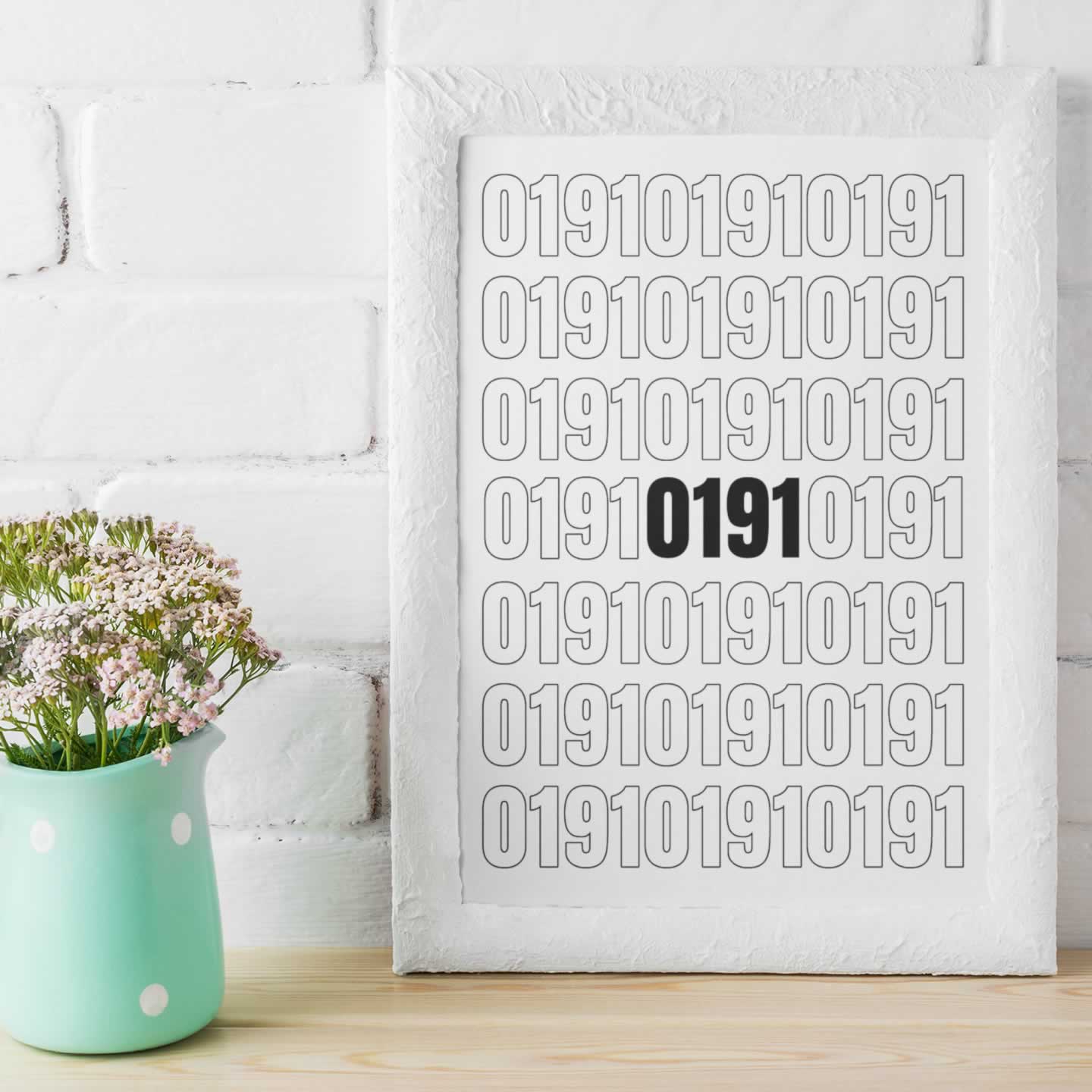 Newcastle 0191 Area Code Repeat Pattern Framed Wall Art