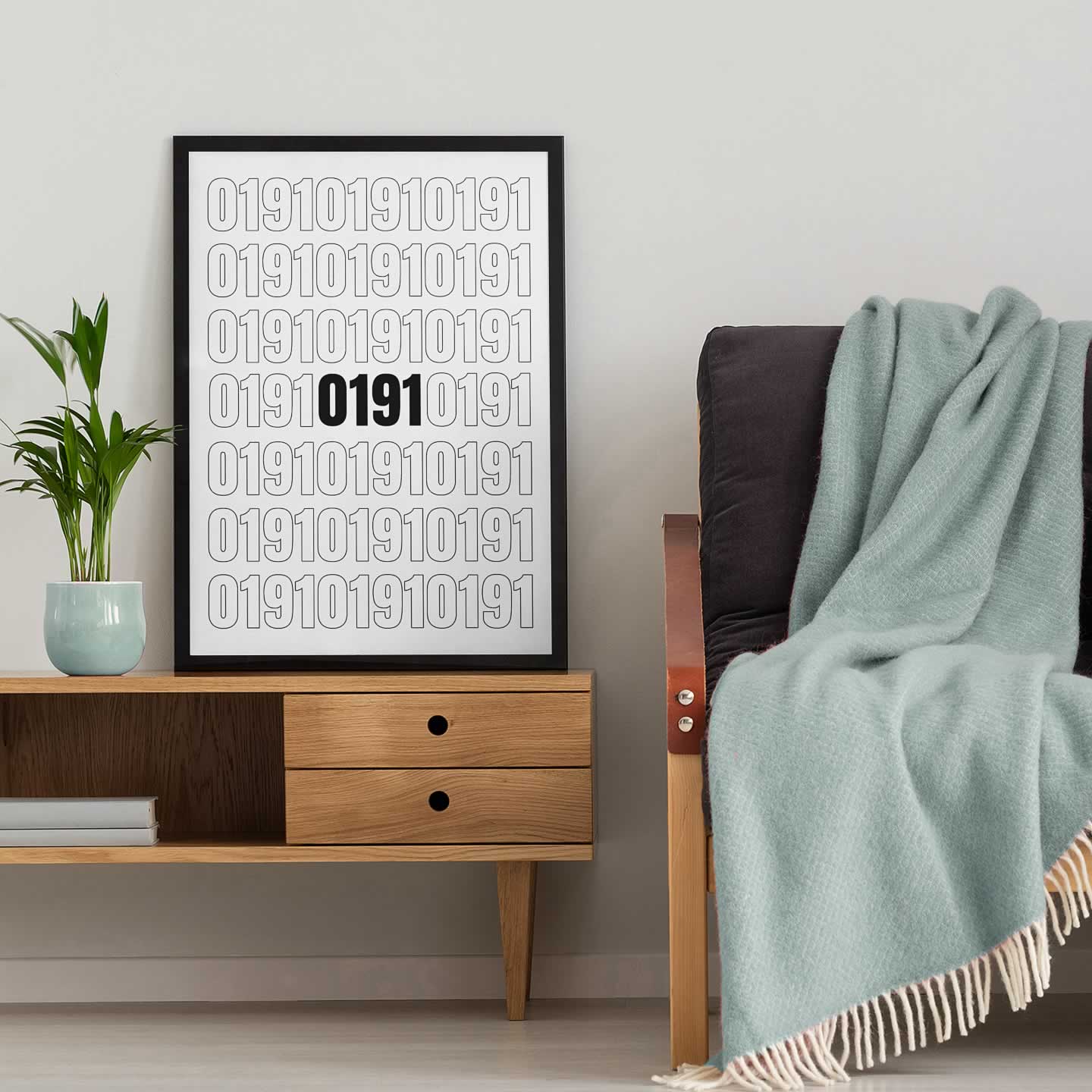 Newcastle 0191 Area Code Repeat Pattern Poster