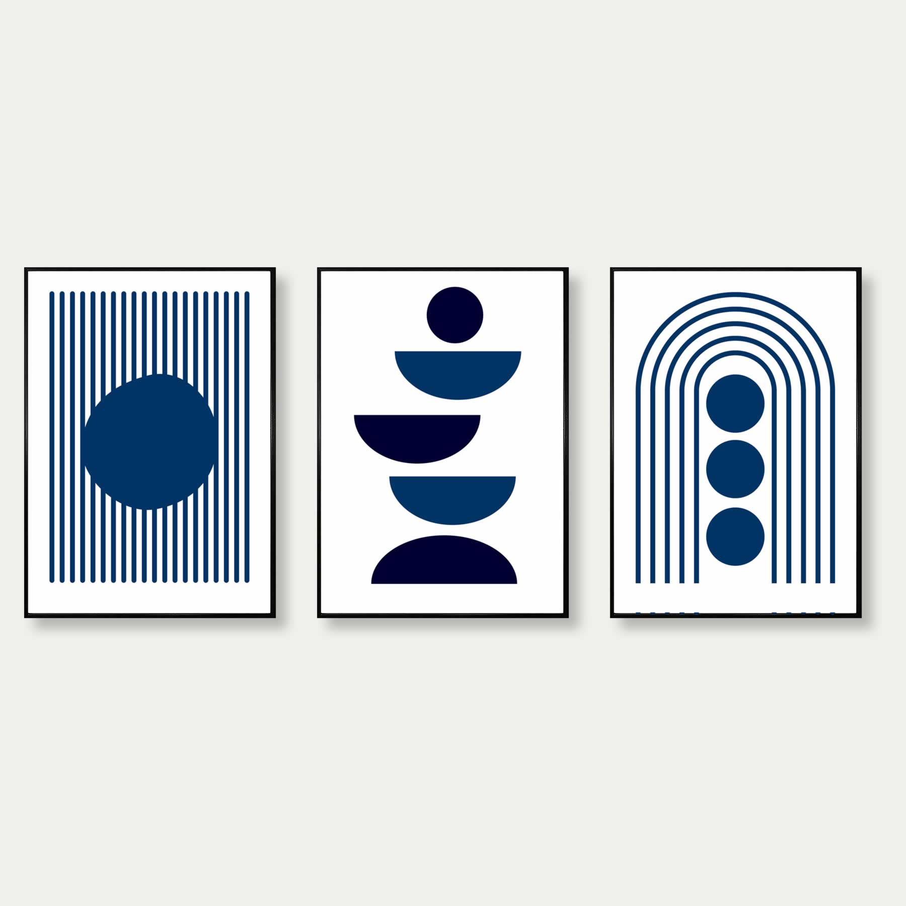 Bauhaus Set Of 3 Prints Blue Wall Art