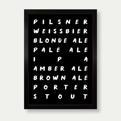 Ales And Beers List Print In Black
