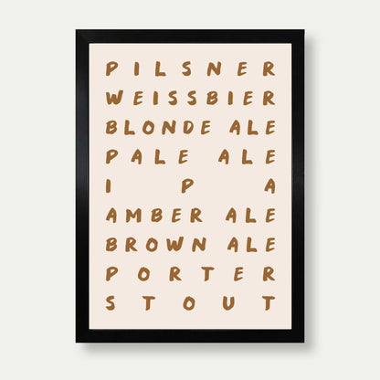 Ales And Beers List Print In Mocha