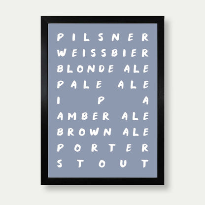 Ales And Beers List Print In Grey