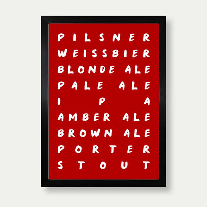Ales And Beers List Print In Red