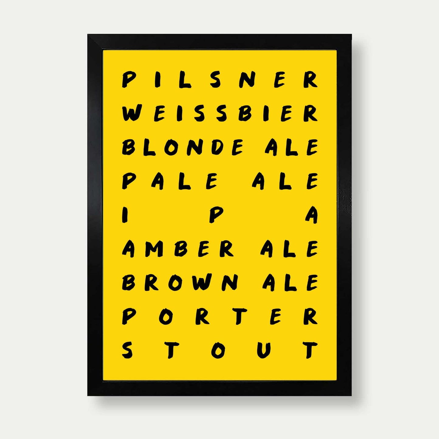 Ales And Beers List Print In Yellow