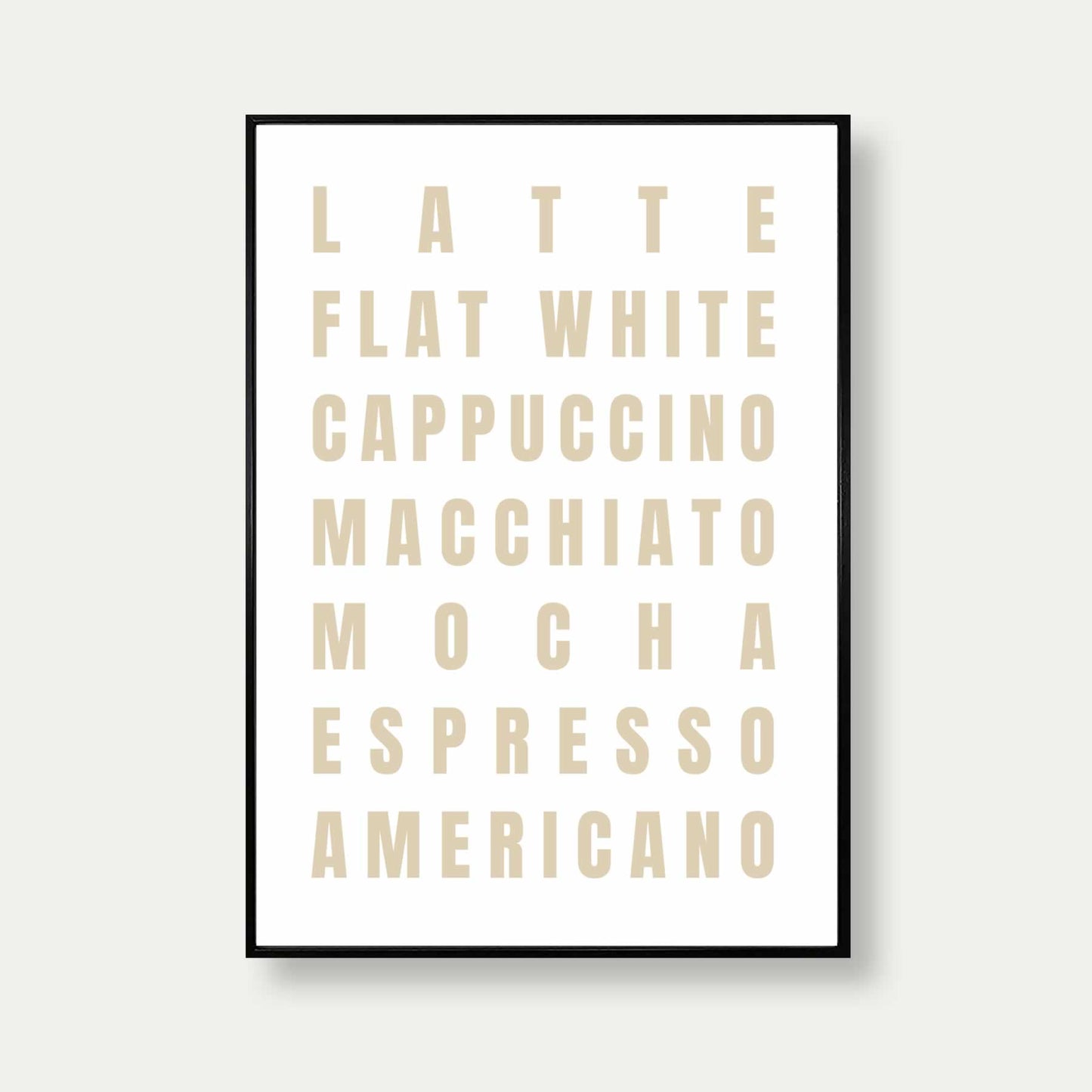 Coffee Types Print In Beige And Whtie