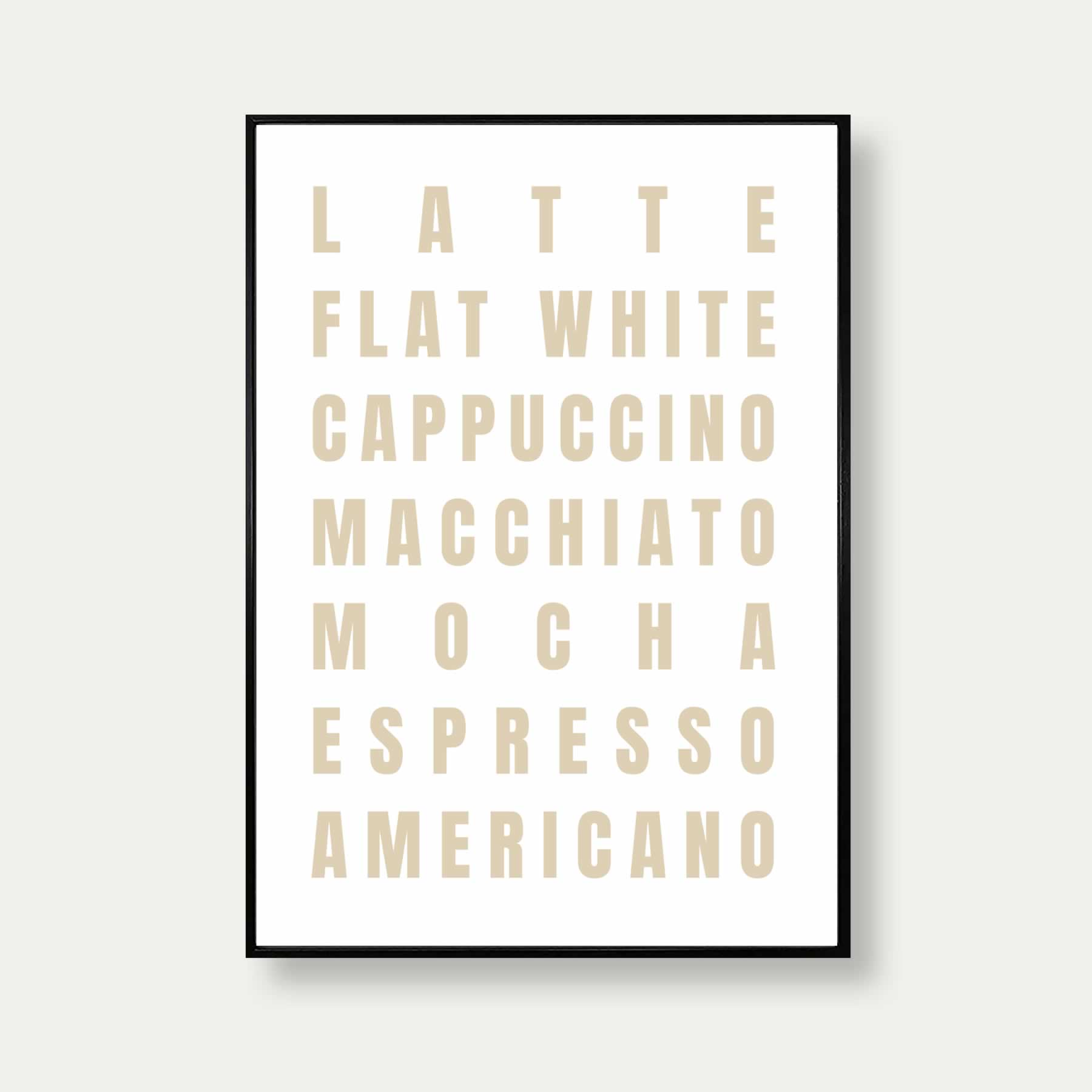 Coffee Types Print In Beige And Whtie