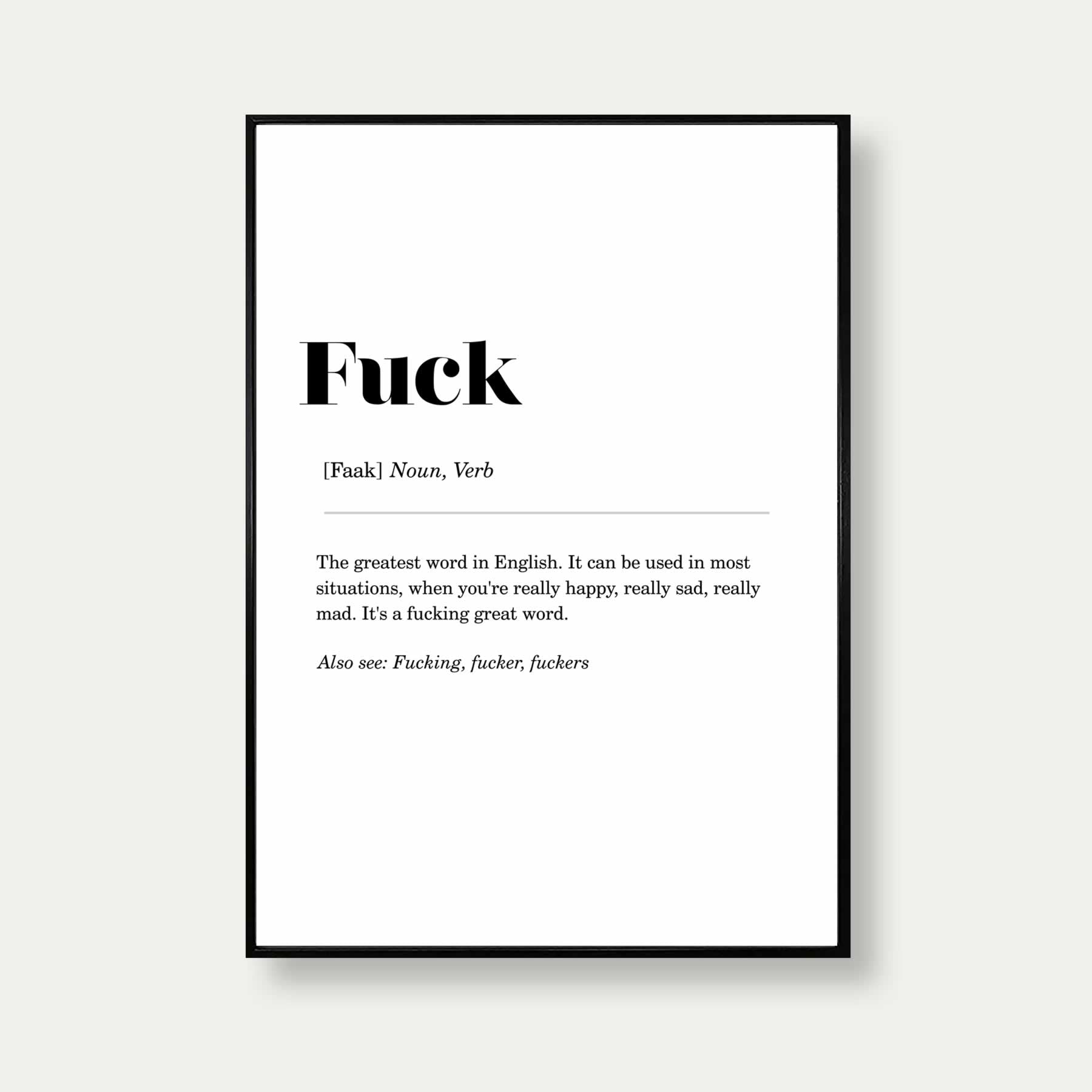 Fuck Definition Print In Black Frame