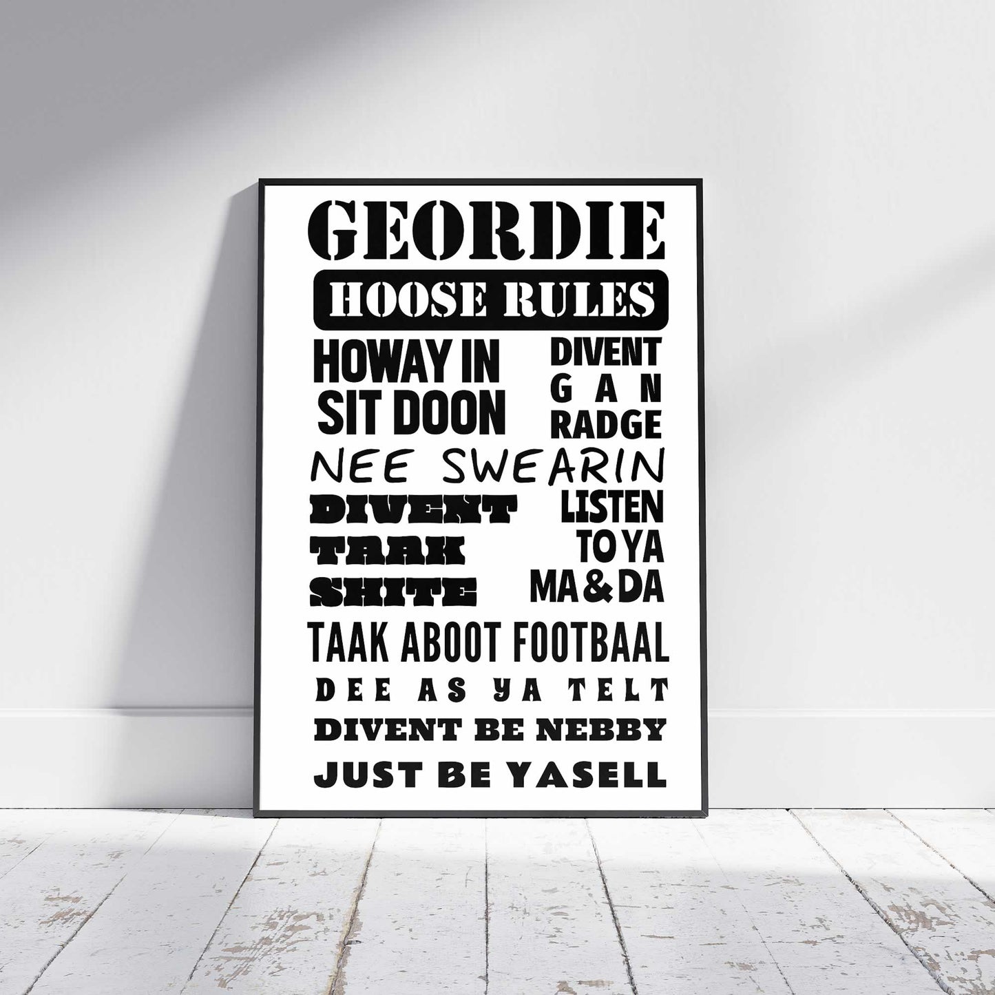 Geordie House Rules Print - Geordie Hoose Rules Wall Art