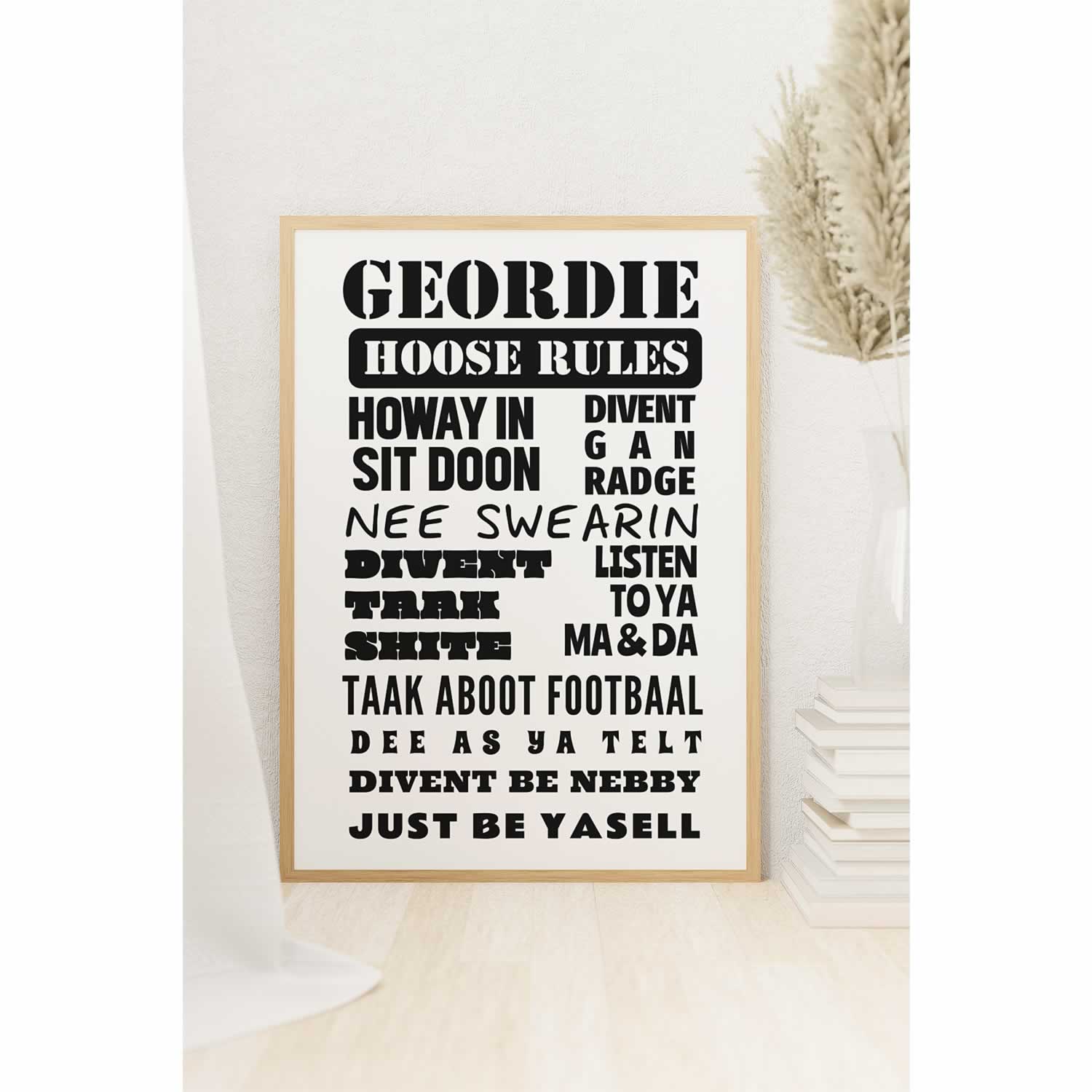 Geordie Hoose Rules Print In White