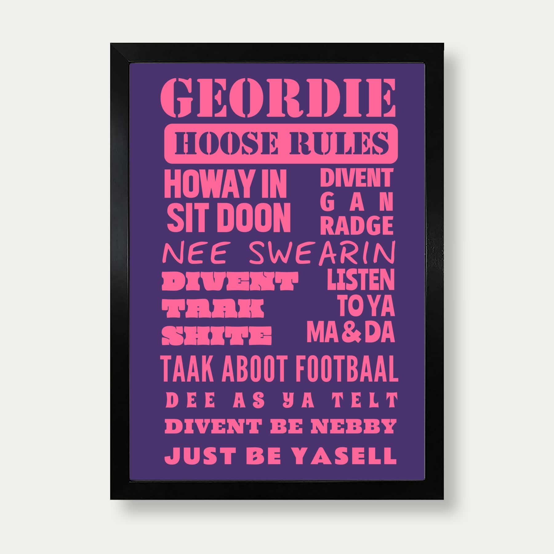 Geordie Hoose Rules Print In Purple