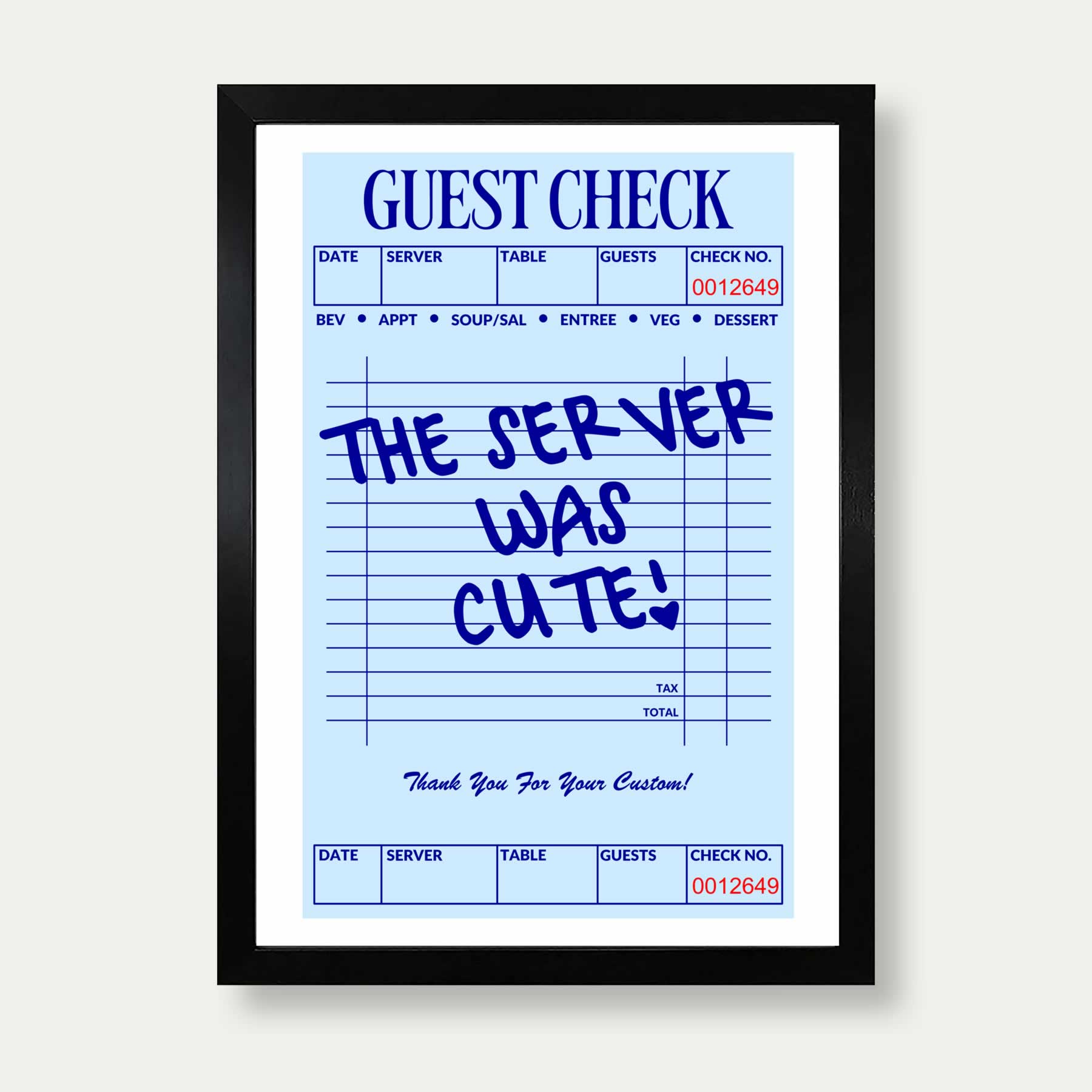 Guest Check Print In Blue