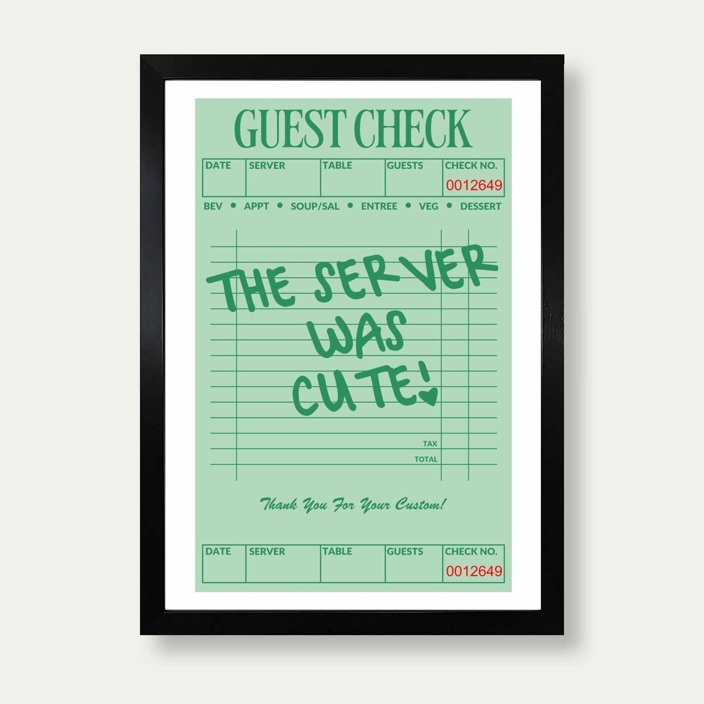 Guest Check Print In Green
