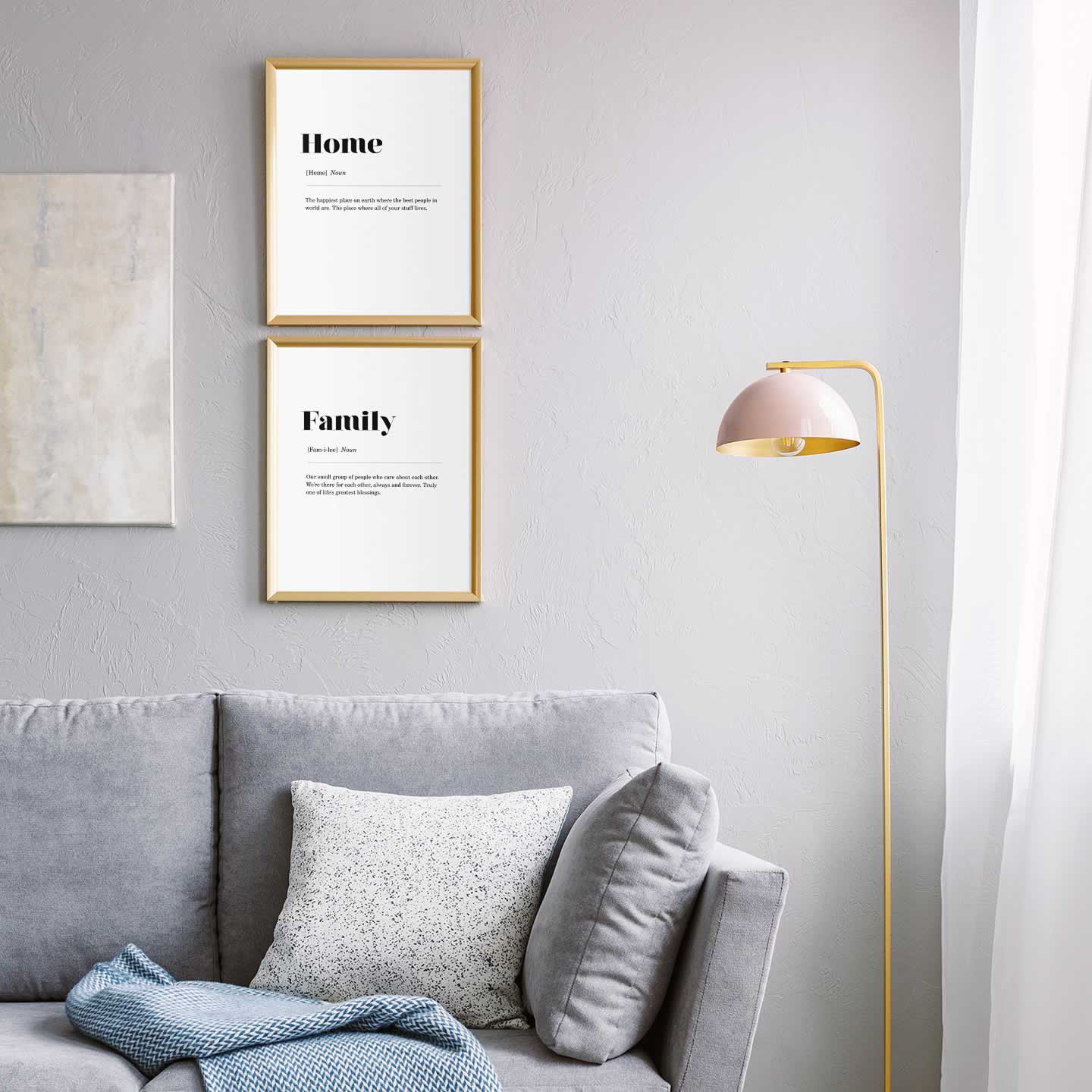 Home And Family Prints Hanging On Wall