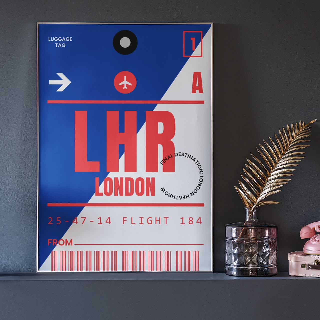 London Luggage Tag Framed Wall Art