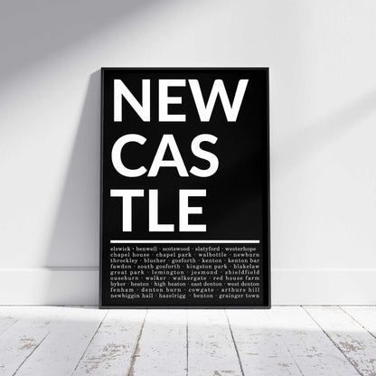 Areas Of Newcastle Print In Black