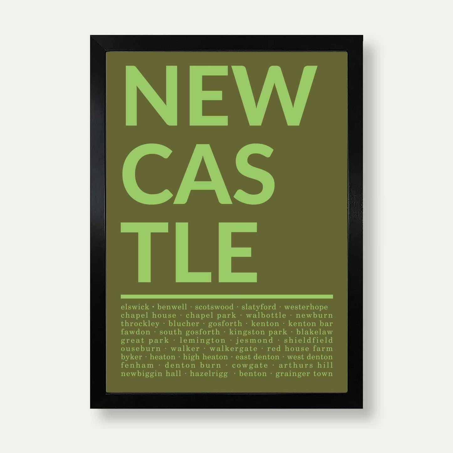 Districts In Newcastle Print In Olive Green