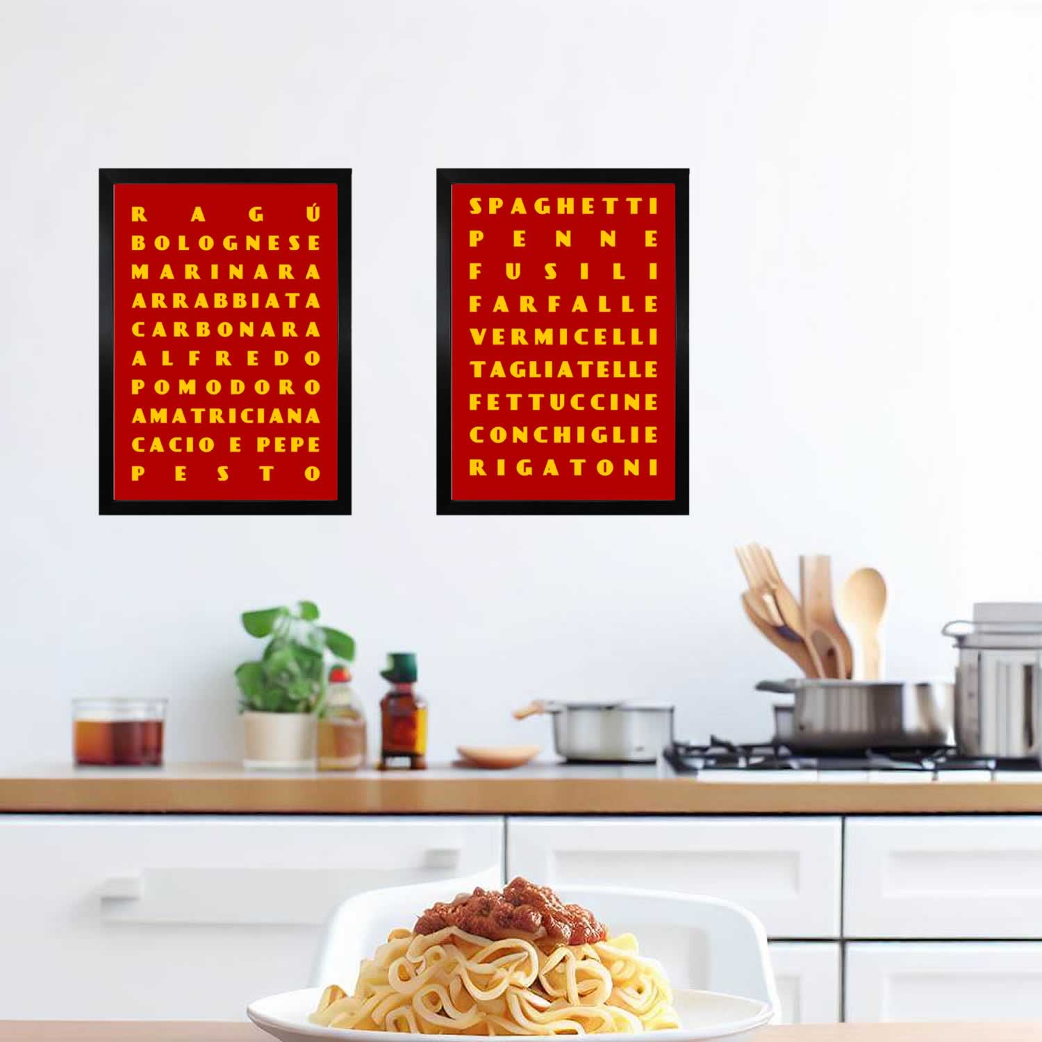 Pasta Sauces And Pasta Shapes Print In Kitchen