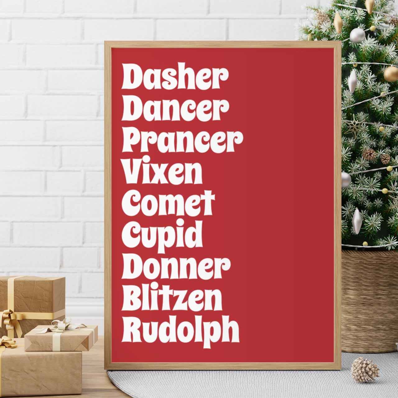 Santas Reindeer List Wall Art In Red