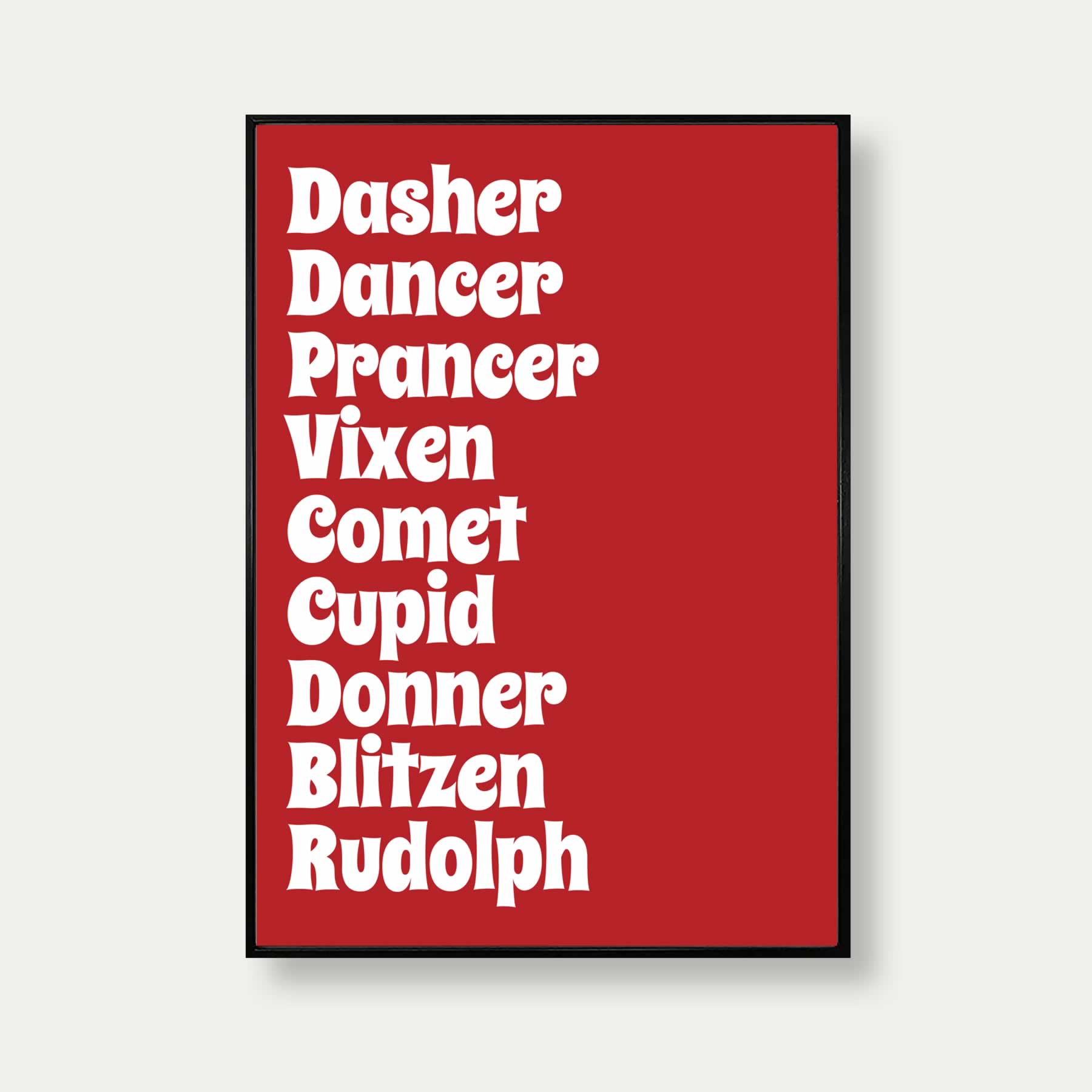 Santas Reindeer List Print In Red