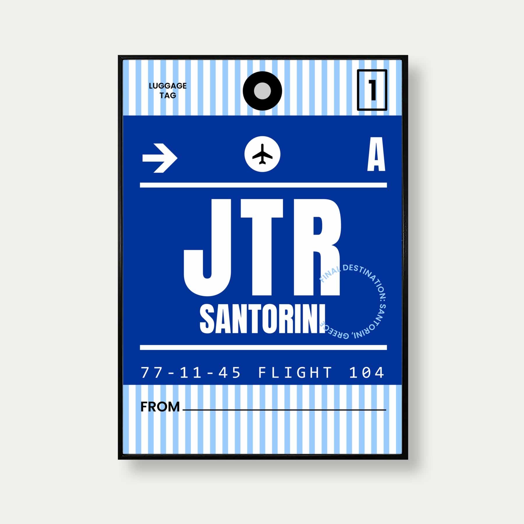 Santorini Luggage Tag Travel Poster Print