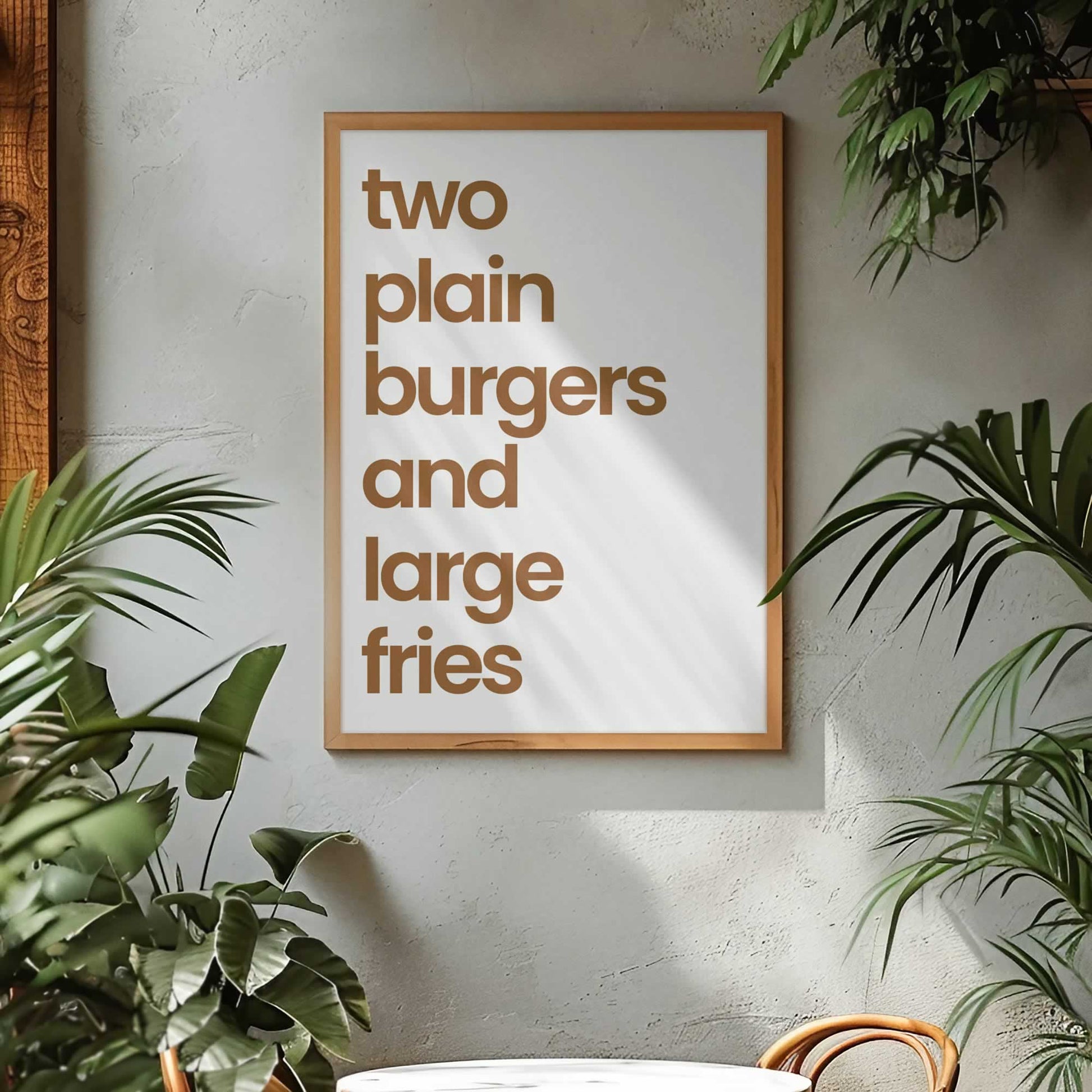 Two Plain Burgers And Large Fries Print For Kitchen