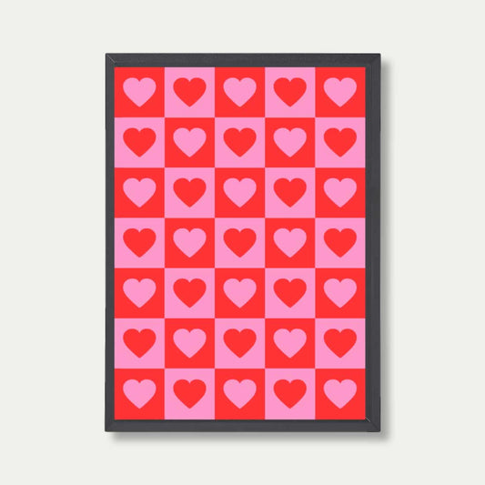 Hearts Red And Pink Check Pattern Print