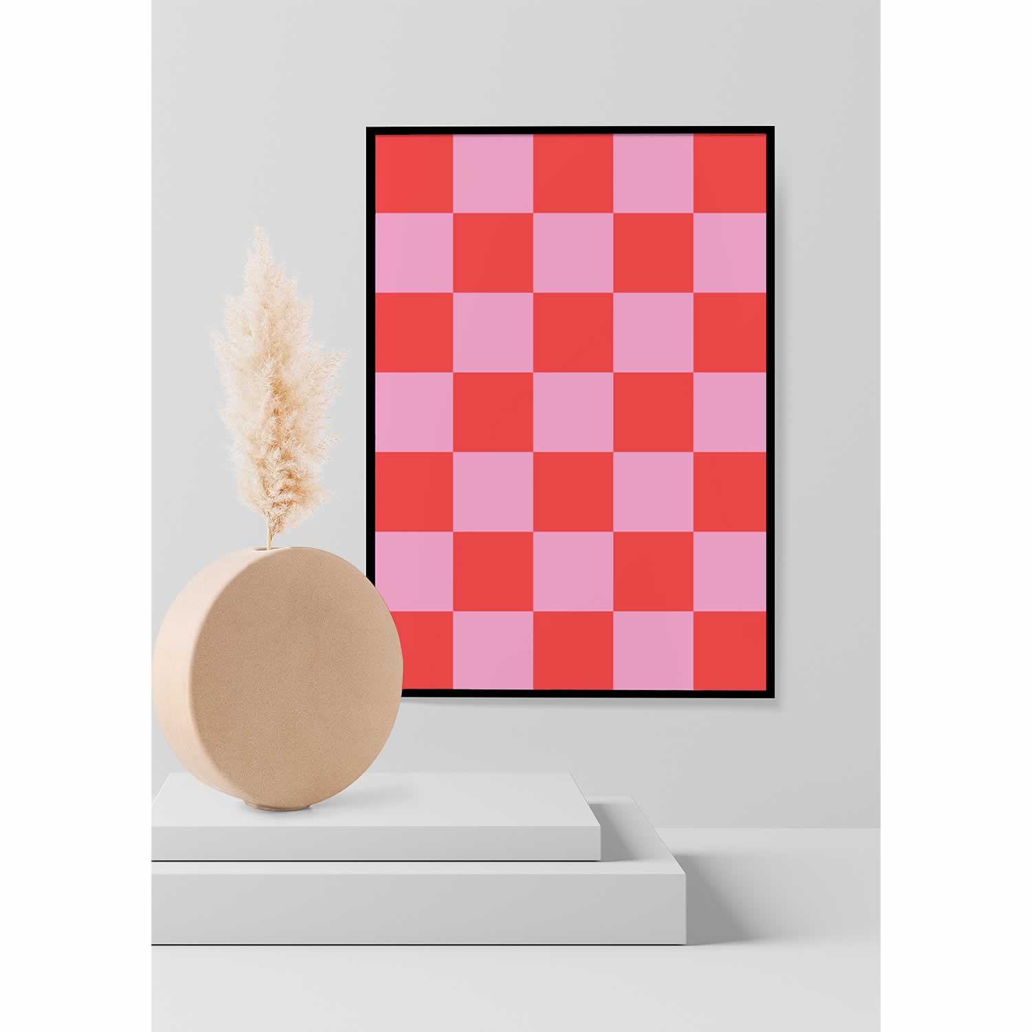 Red And Pink Check Pattern Wall Art